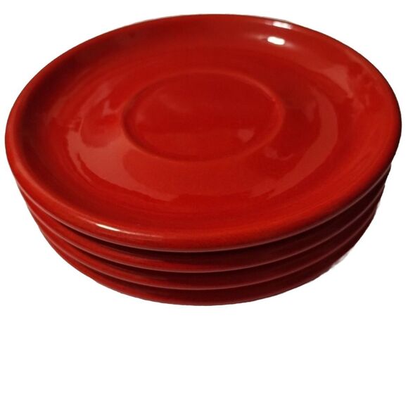 Set of 4 Waechtersbach Germany Red Heart Earthenware Coffee Cup SAUCER Plates - Picture 2 of 10